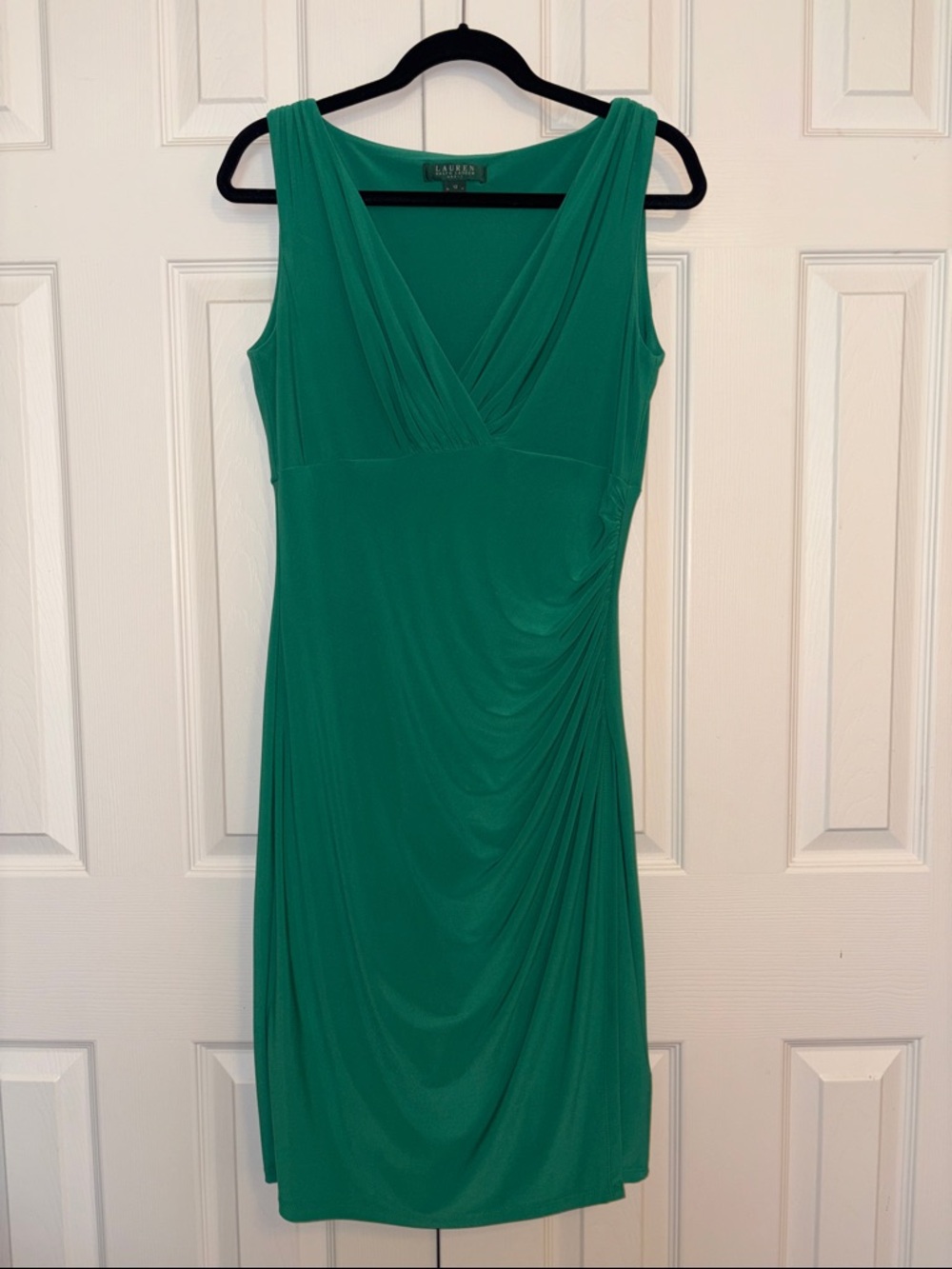 Ralph Lauren Green Sleeveless V-Neck Draped Dress